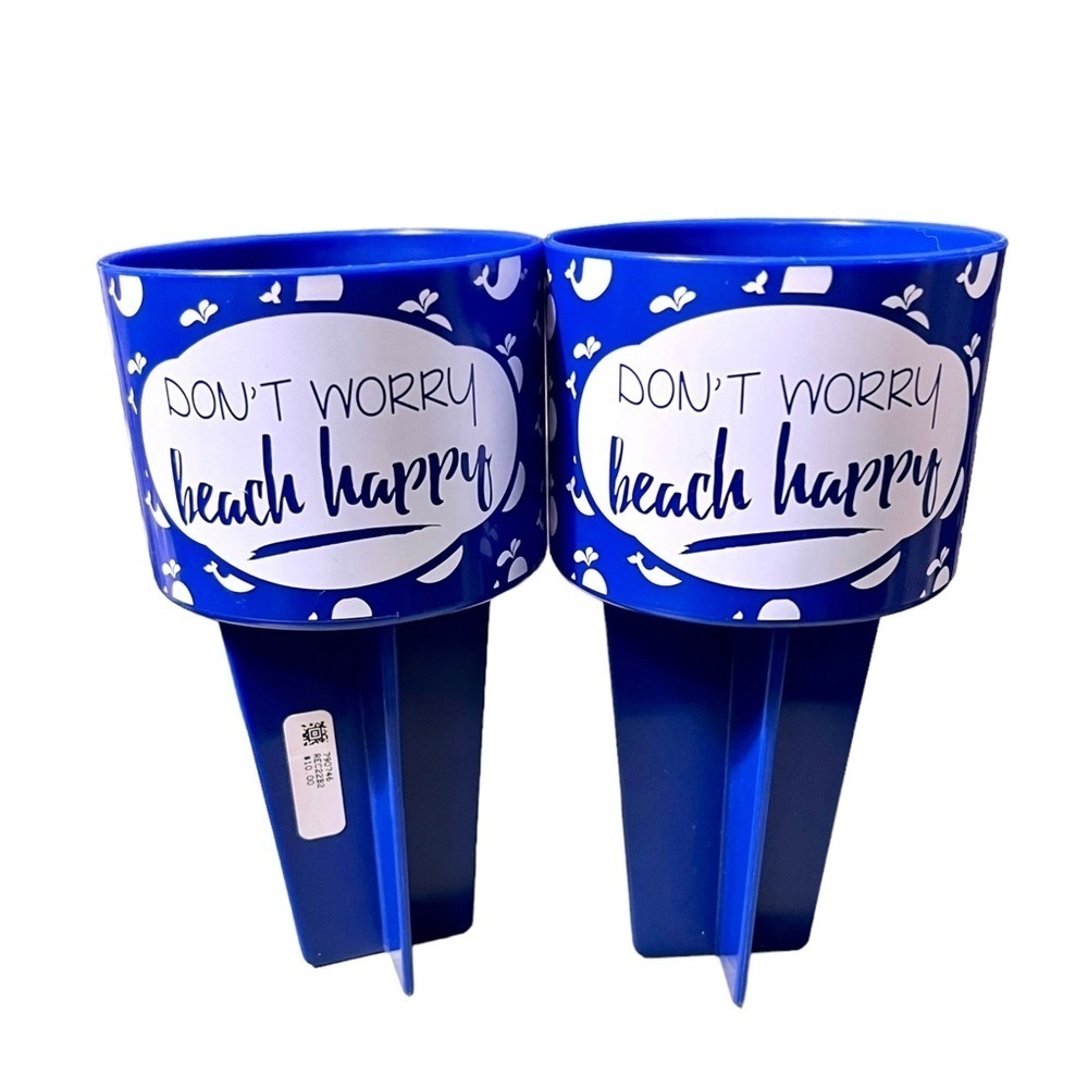 Beach Buddy “Don’t Worry Beach Happy” Drink Spikes Set of 2 Blue New With Tags